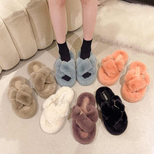 Mode d'hiver doux chaud confort plat fourrure pantoufle marque concepteur sans lacet mocassins Mules tongs décontracté intérieur