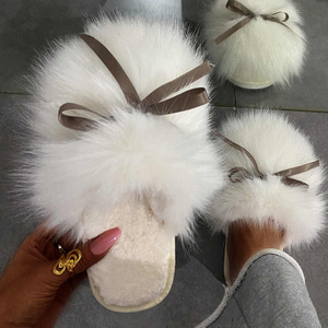 Chaussures d'extérieur en fourrure pour femmes, pantoufles de ménage en coton et peluche avec nœud papillon, automne et hiver