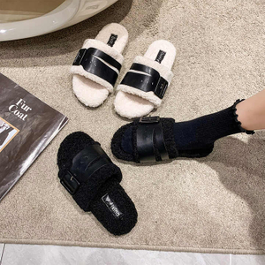 Femmes automne hiver mode agneau dames fourrure moelleuse chaud maison diapositives femme intérieur plat doux chaussures de sol 