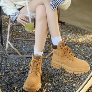 Bottes d'hiver à semelle en caoutchouc pour femmes, chaussures d'hiver, bottes de neige Martin solides en cuir véritable