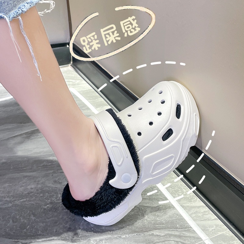 Sabots en coton pour femmes, bottes &agrave; talons hauts et en velours, chaussures de grotte &eacute;paisses et chaudes, en laine, pour la maison, collection automne et hiver 2024