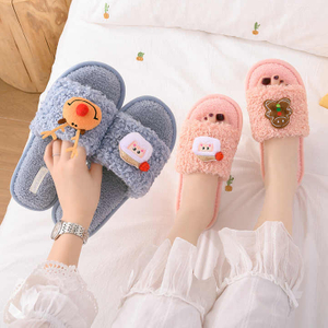Noël hiver nouveau coton mignon fourrure bouclée dessin animé pantoufles femmes maison chaude en peluche 