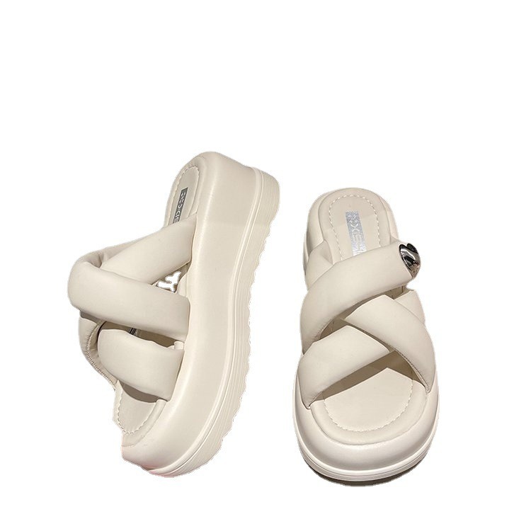 &Eacute;t&eacute; nouveau style chaussons pour femmes en plein air croix &agrave; semelles &eacute;paisses sandales de plage d&eacute;contract&eacute; plate-forme chaussures pour femmes