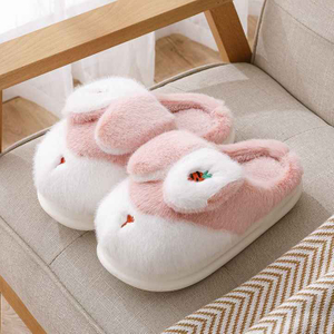 Mignon lapin oreille pantoufle femmes hiver en peluche chaud dames intérieur coton famille chaussures diapositives dessin animé femmes maison pantoufles