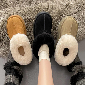 Bottes d'hiver en fausse fourrure pour femme, bottes de neige antidérapantes en peluche, chaussures chaudes en coton à fond épais