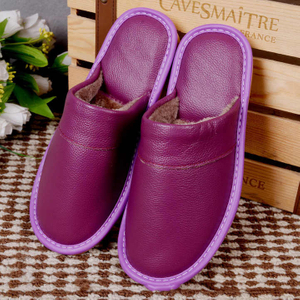 Pantoufles d'intérieur d'hiver pour femmes et hommes, antidérapantes, chaudes, en coton, à semelles épaisses, en cuir, chaussures imperméables