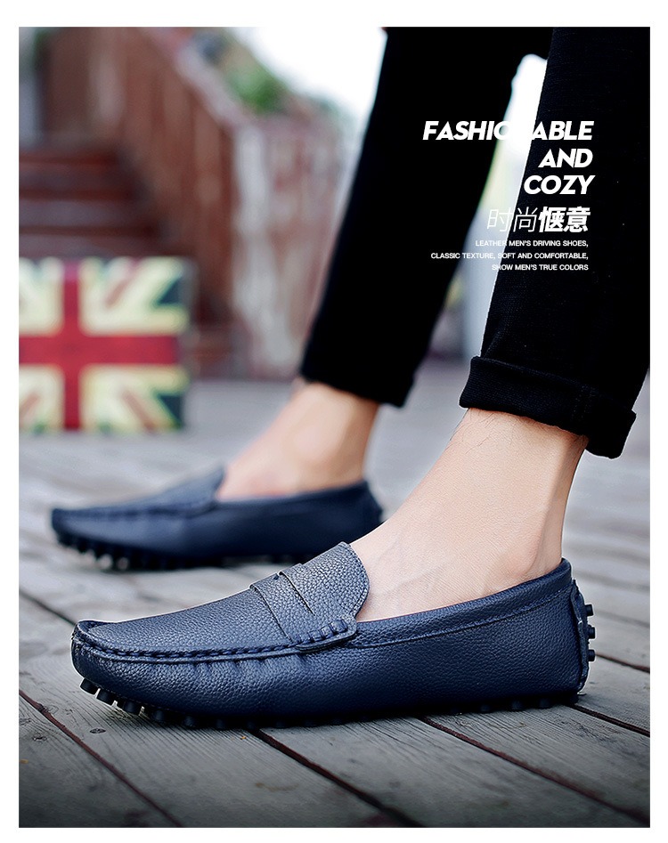 Mocassins en cuir v&eacute;ritable pour hommes, chaussures d&eacute;contract&eacute;es, marque de luxe, mocassins respirants, chaussures de conduite noires &agrave; enfiler