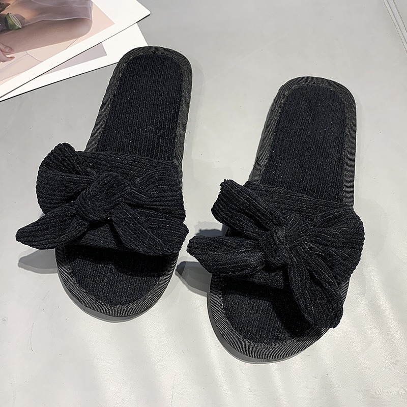 Tongs plates confortables avec nœud pour femmes, pantoufles en tissu pour la maison, vente en gros, printemps et automne