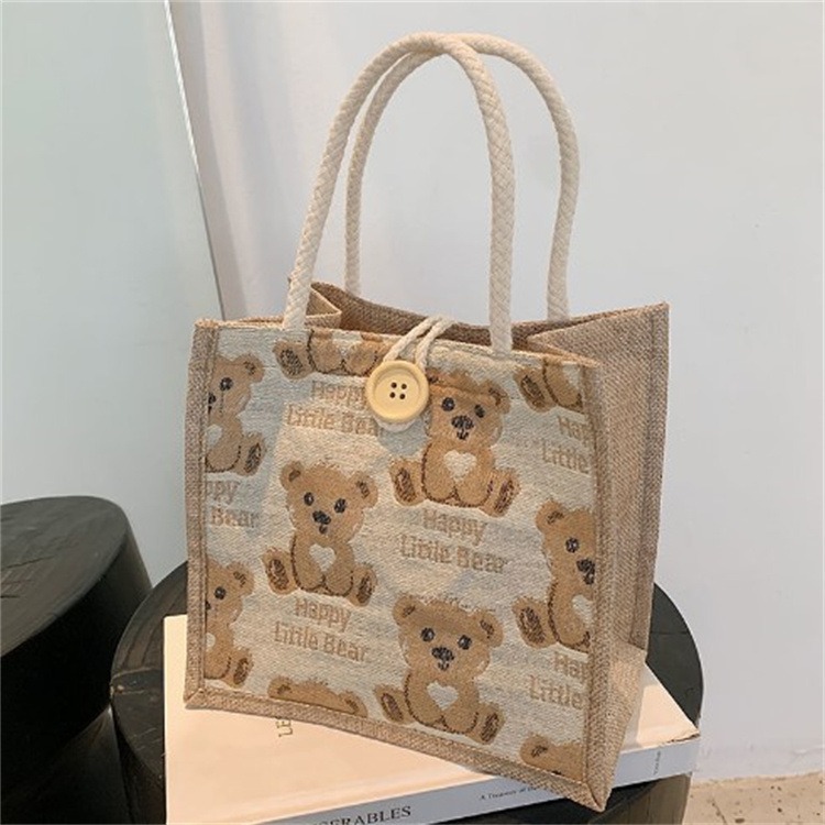 Sac &agrave; bandouli&egrave;re en lin d’ours, sac fourre-tout en lin d’ours, sac &agrave; bandouli&egrave;re d’&eacute;tudiant, sac &agrave; bandouli&egrave;re Celebrity Ins, petit sac &agrave; bandouli&egrave;re japonais