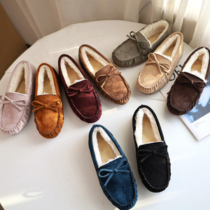 Mocassins souples pour femmes, chaussures plates décontractées, mocassins à la mode, confortables et chauds, avec nœud en peluche, chaussures en coton à enfiler