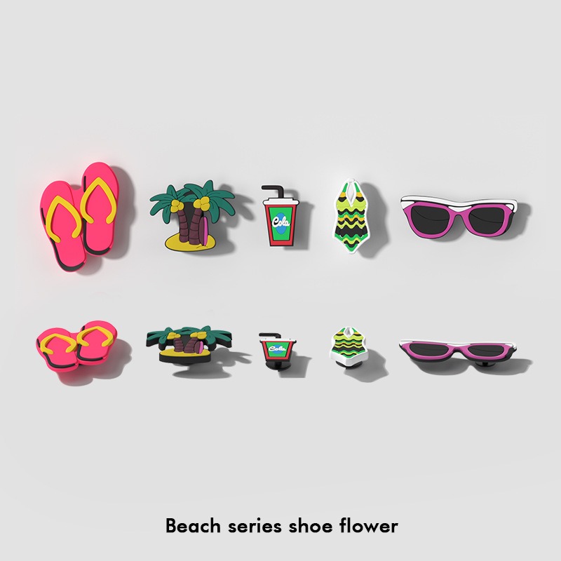 Pantoufles de plage en forme de requin pour hommes et femmes, breloques &agrave; palmes sup&eacute;rieures, sabots &agrave; fromage en Pvc, accessoires de d&eacute;coration avec boucle de chaussure