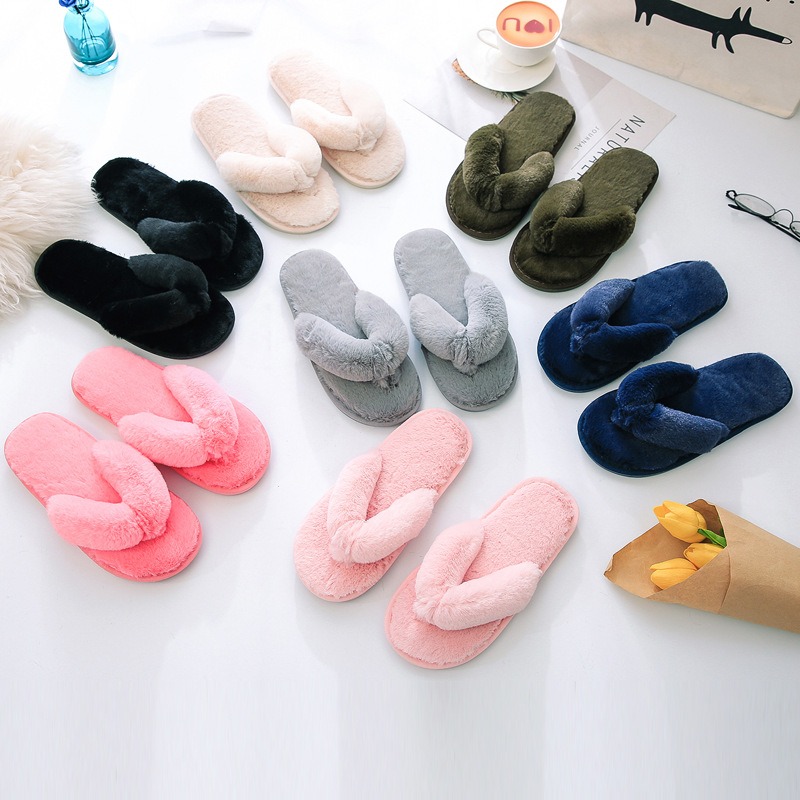 Tongs en fausse fourrure, tongs plates, tongs pour femmes, tongs d’hiver, pantoufles d’hiver pour la maison