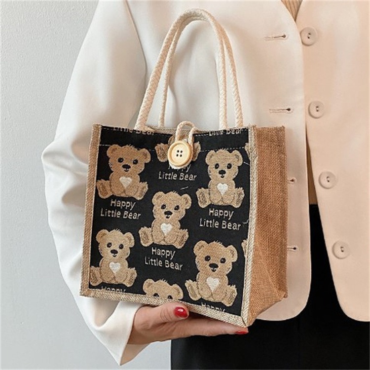 Sac &agrave; bandouli&egrave;re en lin d’ours, sac fourre-tout en lin d’ours, sac &agrave; bandouli&egrave;re d’&eacute;tudiant, sac &agrave; bandouli&egrave;re Celebrity Ins, petit sac &agrave; bandouli&egrave;re japonais