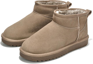 Bottines d'hiver résistantes : cuir véritable et doublure confortable en fausse fourrure.