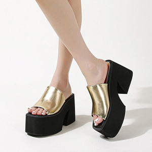 Sandales à talons hauts en cuir, plateforme étanche, bouche de poisson, pantoufles d'été pour femmes