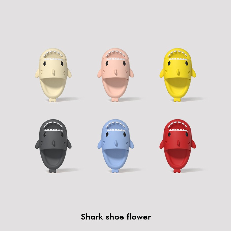 Pantoufles de plage en forme de requin pour hommes et femmes, breloques &agrave; palmes sup&eacute;rieures, sabots &agrave; fromage en Pvc, accessoires de d&eacute;coration avec boucle de chaussure