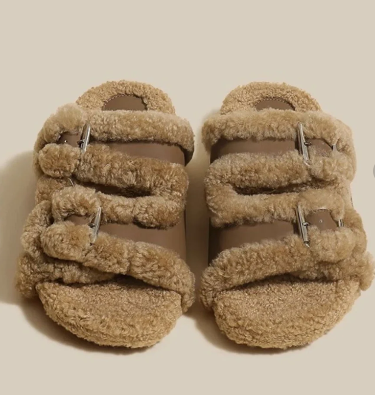 Mode d'hiver doux chaud confort plat fourrure pantoufle marque concepteur sans lacet mocassins Mules d&eacute;contract&eacute; int&eacute;rieur