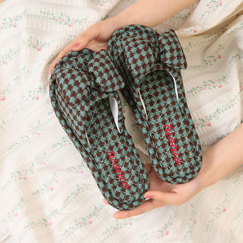 Pantoufles de lin d’&eacute;t&eacute; pour femmes, pantoufles de lin d&eacute;contract&eacute;es, pantoufles de lin confortables, pantoufles de lin &agrave; nœud, pantoufles de lin d’int&eacute;rieur