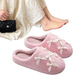  Coquette Bow Slippers mignonne en peluche moelleuse pantoufles de fourrure chaude pour femmes chambre floue pour la maison intérieure à la maison hiver