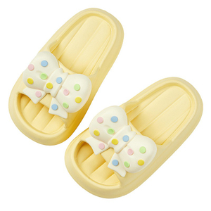 Pantoufles d'extérieur à semelles souples pour enfants filles, pantoufles de salle de bain antidérapantes avec nœud mignon, pantoufles de couleur contrastée