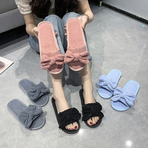 Tongs plates confortables avec nœud pour femmes, pantoufles en tissu pour la maison, vente en gros, printemps et automne