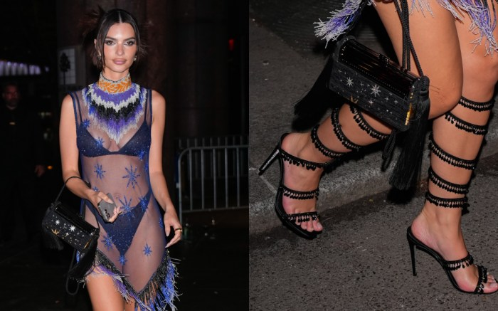 Les sandales chandelier René Caovilla d'Emily Ratajkowski obtiennent une mise à jour de couleur pour la scène d'après-fête du gala du Met
