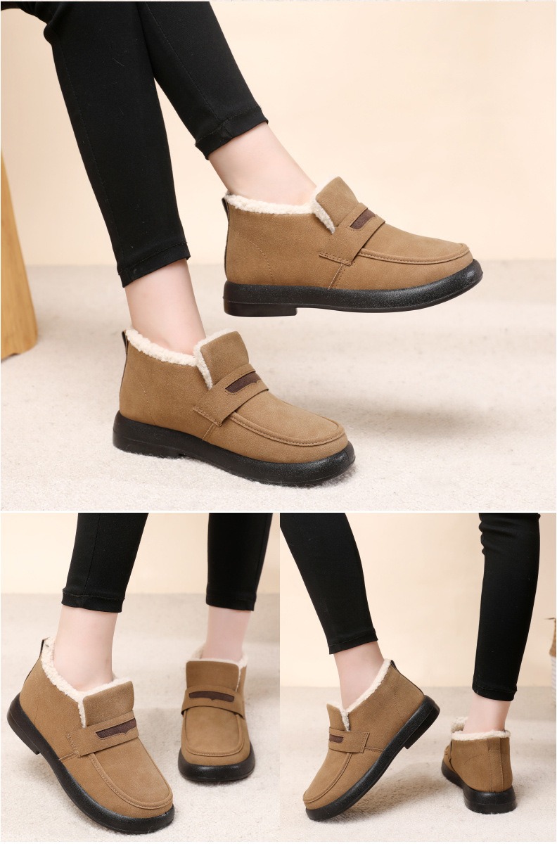 Femme chaussures plates bout rond d&eacute;contract&eacute; femme baskets sans lacet mocassins hiver fourrure r&eacute;tro sans lacet nouvelles chaussures