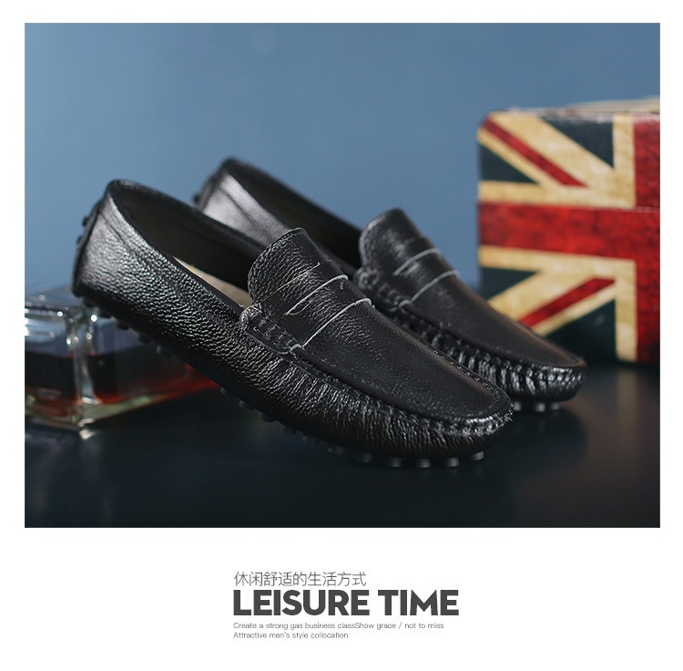 Mocassins en cuir v&eacute;ritable pour hommes, chaussures d&eacute;contract&eacute;es, marque de luxe, mocassins respirants, chaussures de conduite noires &agrave; enfiler