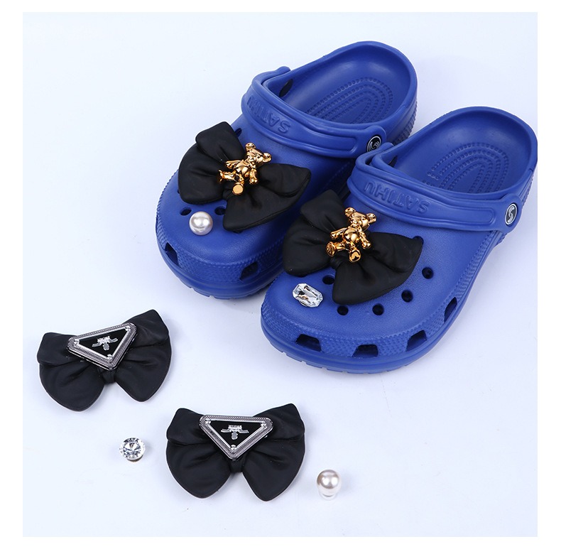 Breloques de sabot &agrave; nœud papillon, 1 pi&egrave;ce, vert bleu blanc noir, accessoires de chaussures en PVC, d&eacute;corations pour Couples, cadeaux pour enfants