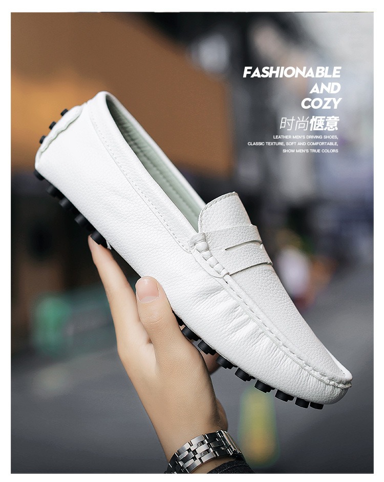 Mocassins en cuir v&eacute;ritable pour hommes, chaussures d&eacute;contract&eacute;es, marque de luxe, mocassins respirants, chaussures de conduite noires &agrave; enfiler