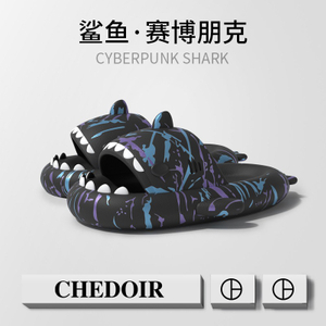 Impression rendu Punk été femme requin pantoufles requin diapositives chaussures hommes Couples mode 