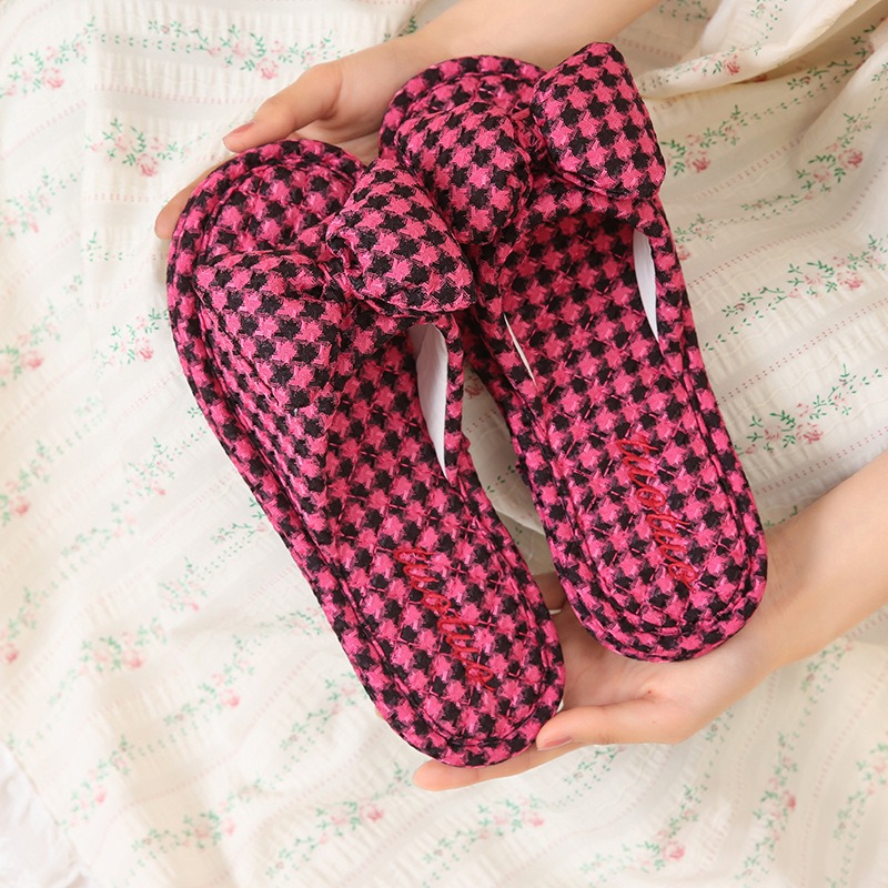 Pantoufles de lin d’&eacute;t&eacute; pour femmes, pantoufles de lin d&eacute;contract&eacute;es, pantoufles de lin confortables, pantoufles de lin &agrave; nœud, pantoufles de lin d’int&eacute;rieur